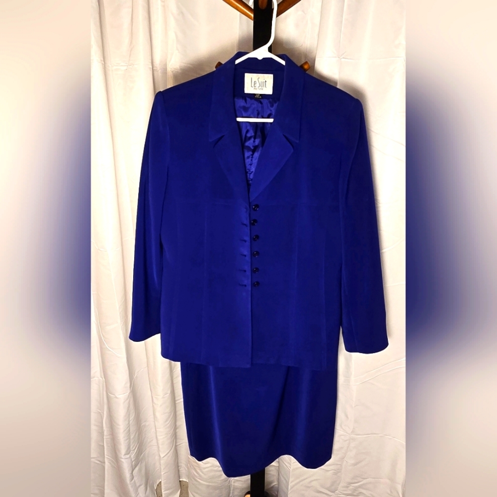 Le Suit Royal Blue Blazer and Knee Length‎ Skirt Set